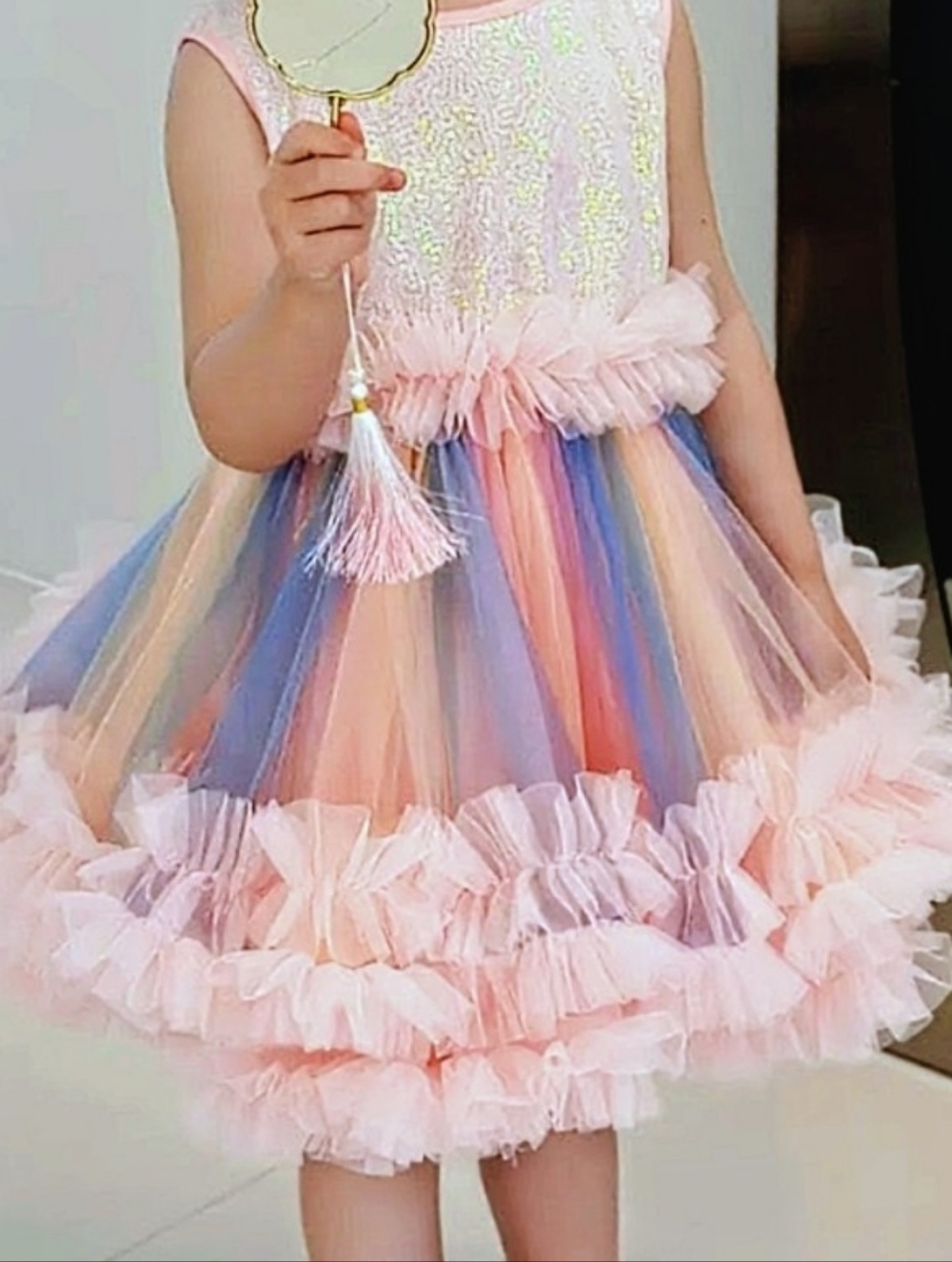 Pastel Rainbow Tulle Ruffle Dress